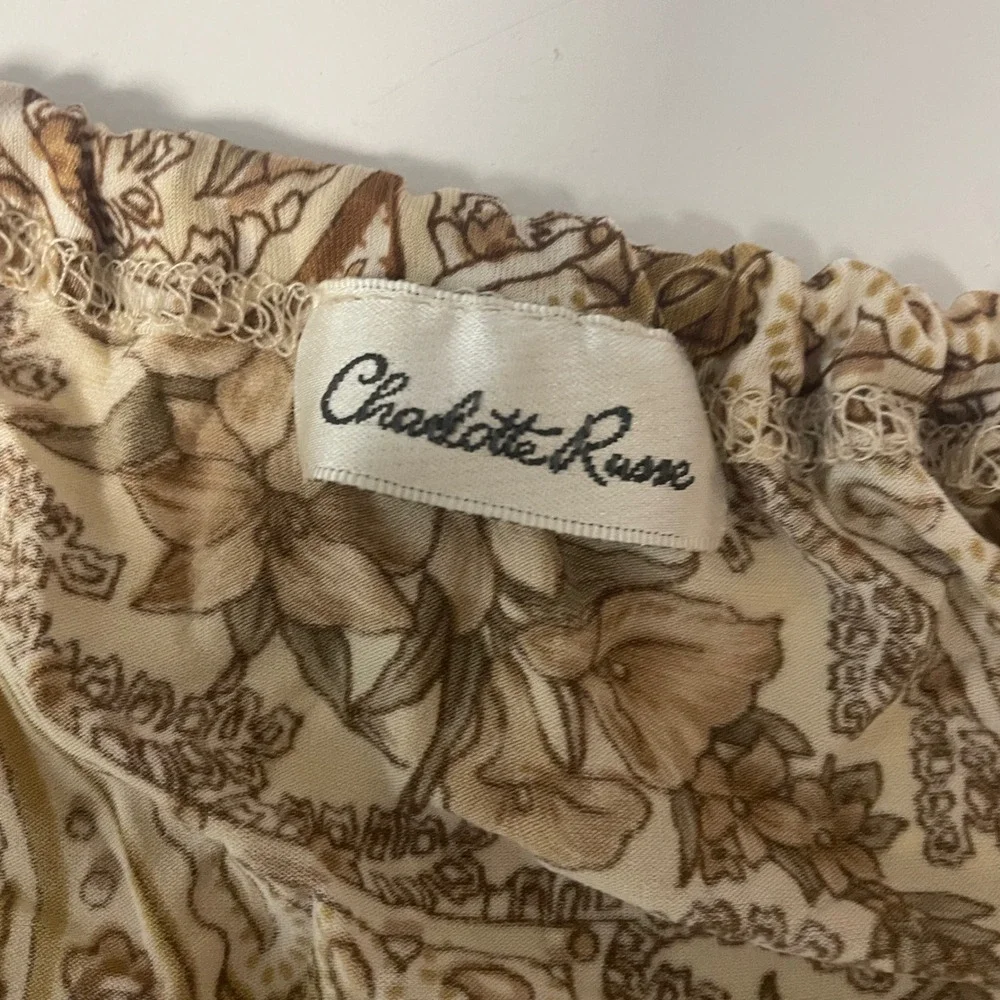Vtg Charlotte Russe Paisley Floral Cold Shoulder Top Small Brown Tan Y2K Boho